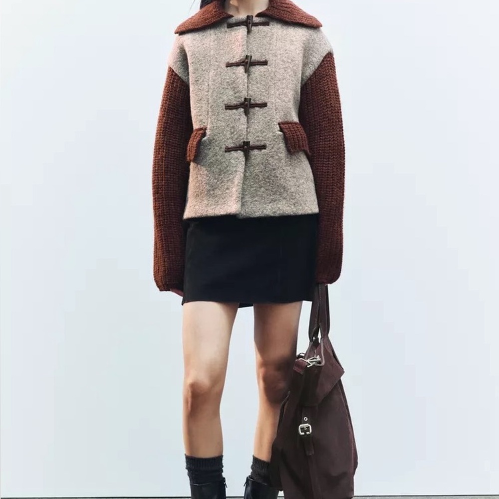NWT Zara Wool Blend Toggle Jacket in Brown -